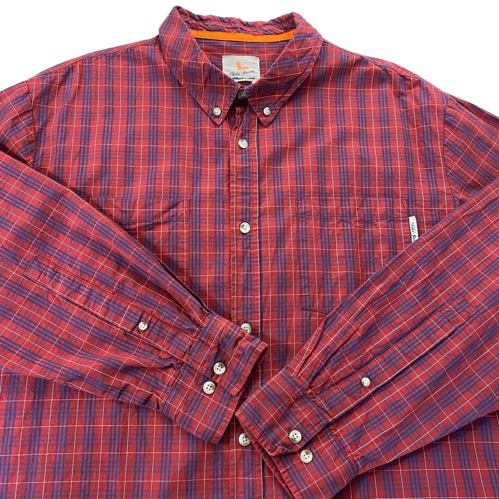 Field & Stream Plaid Shirt Men 2XL Red Cotton Long Sleeve Button Down Ranch Barn